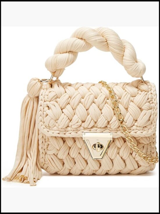 Handbags - Chunky Yarn Tote Crochet Purse Crossbody Bag Handwoven Evening Flap Shoulder